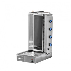 M077-4C ÜST MOTORLU CAMLI DÖNER MAKİNESİ 4 Radyanlı – Elektrikli | Paslanmaz Çelik | Cam Kapı | Restoran Kullanımı