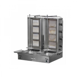 M77-4+4 ALT MOTORLU ÇİFTLİ DÖNER MAKİNESİ 4+4 Radyanlı – Gazlı/LPG | Paslanmaz Çelik | Restoran Kullanımı